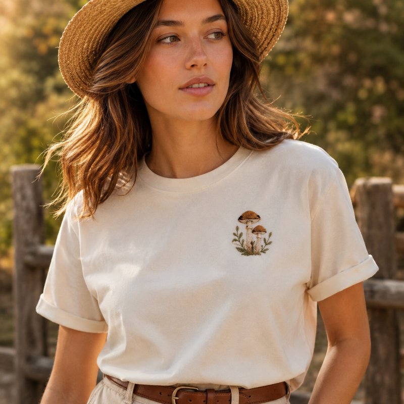 Wild Mushroom Embroidered Tee